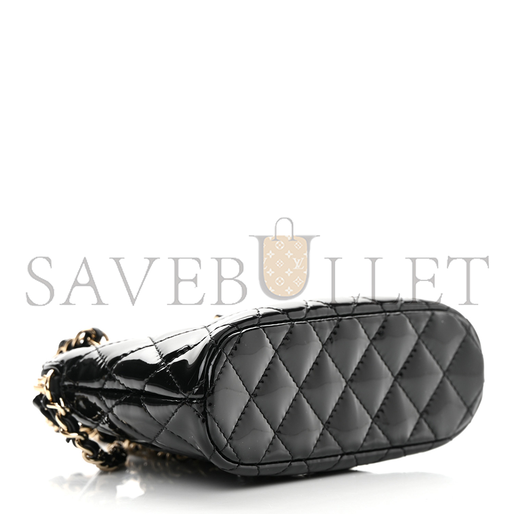 CHANEL MASTER PATENT CALFSKIN QUILTED SHINY COCO CLUTCH WITH CHAIN BLACK (16*11*5.5cm)